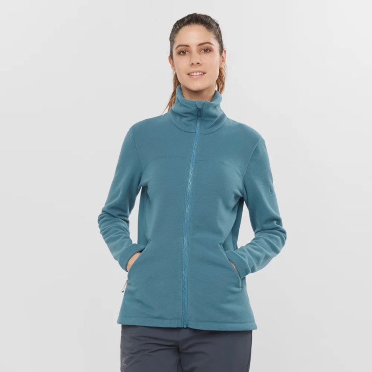 Turquoise Salomon Essential Cosy Fleece Full Zip Women\'s Jackets | IE US0453